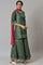 Dark Green Glitter Floral Printed kurta With Sharara Pants And Pink Dupatta