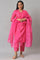 Pink Bandhani Printed Embroidered kurta With Pants And Organza Dupatta