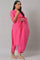 Pink Bandhani Printed Embroidered kurta With Pants And Organza Dupatta