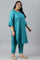 Plus Size Teal Green Karnatka Silk kurta With Slim Pants And Mukaish Dupatta