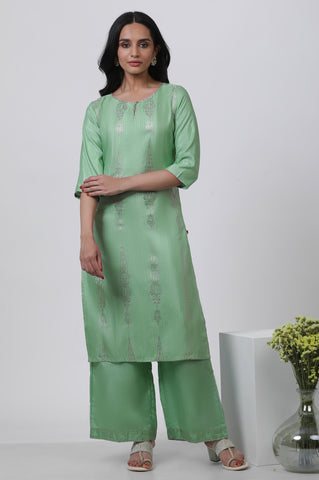 Pistachio Green Mukaish Kurta And Pants Set