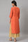 Orange Embroidered Festive kurta With Golden Mesh Skirt