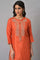 Orange Embroidered Festive kurta With Golden Mesh Skirt