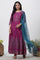 Purple Embroidered Flared Dress And Dupatta Set