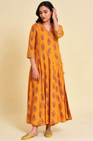 Yellow Multicolor Printed Angrakha kurta Set