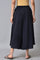 Navy Blue Solid Flared Rayon Culottes with Drawstring Detail