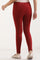 Maroon Solid Skinny Fit Cotton Tights With Elasticated Waist