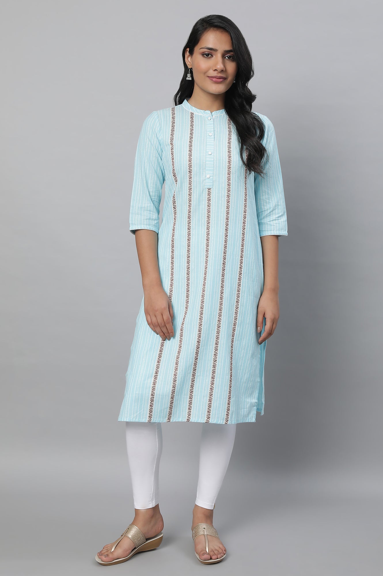 Blue Cotton Printed kurta & Tights Set