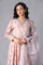 Pink Tiered Round Neck Dress With Organza Dupatta