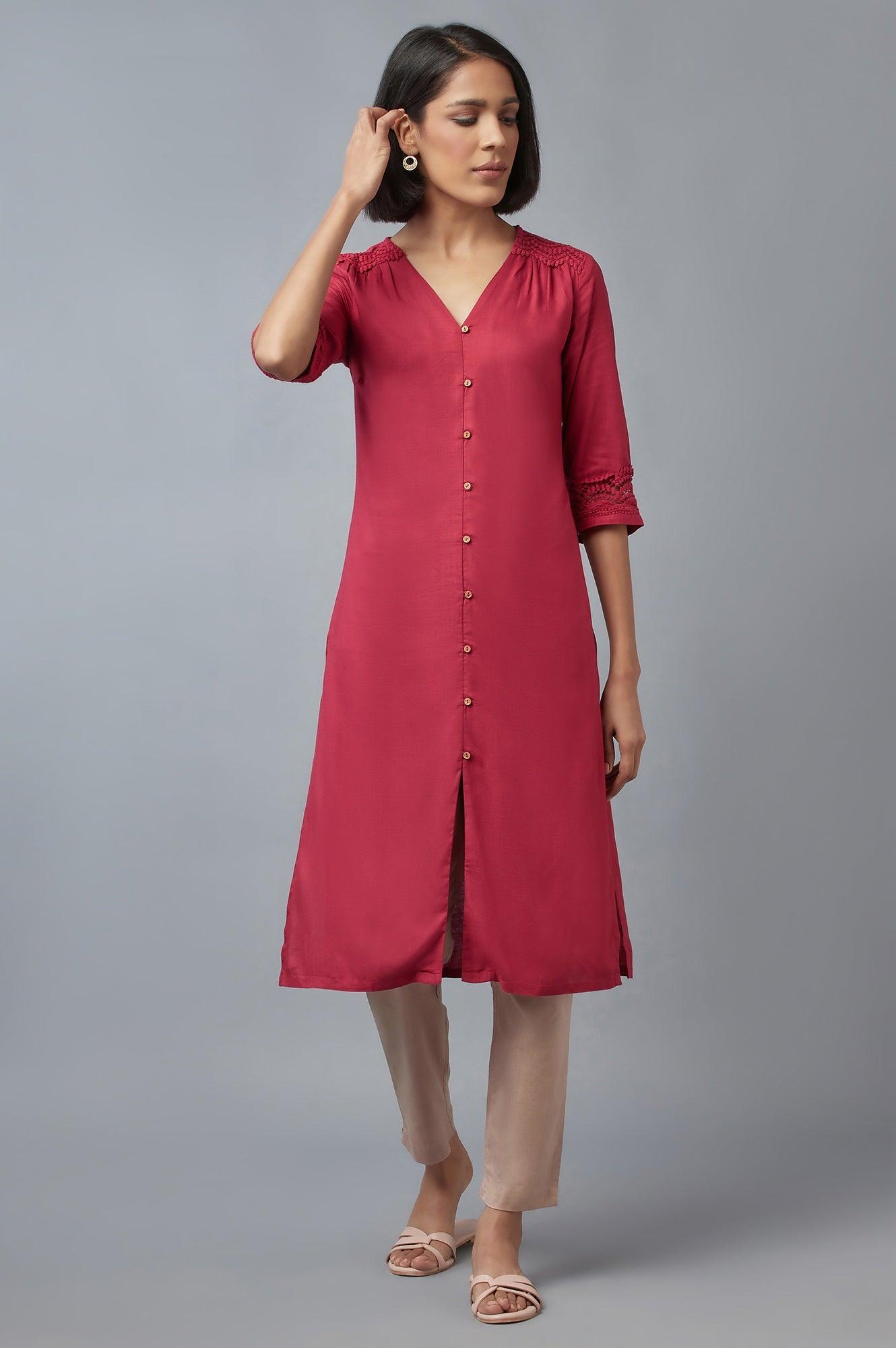 Dark Red Button Down kurta