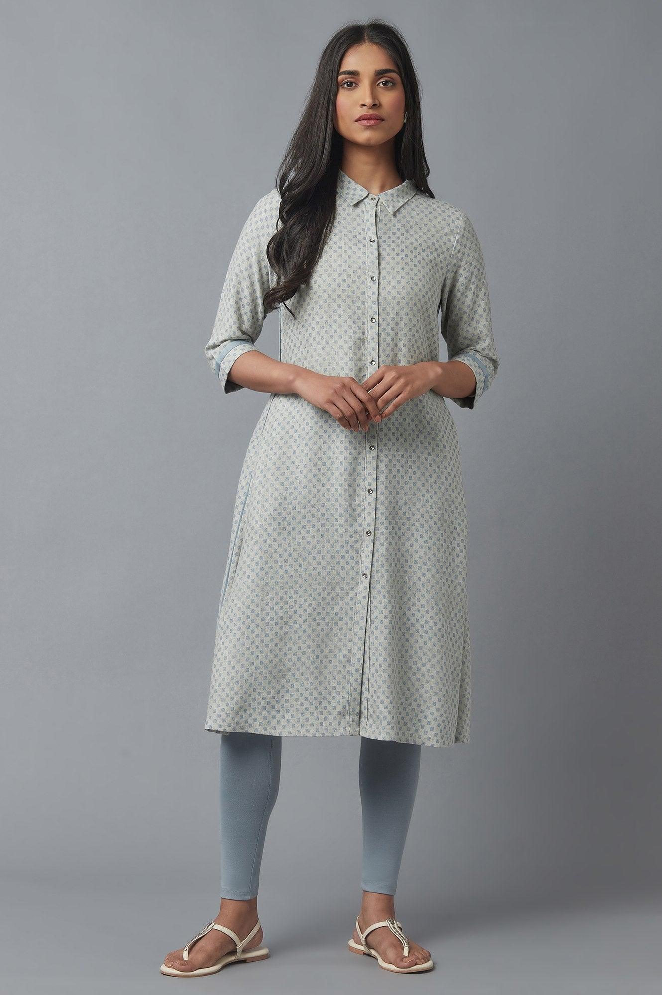 Moonbeam Grey Button Down kurta