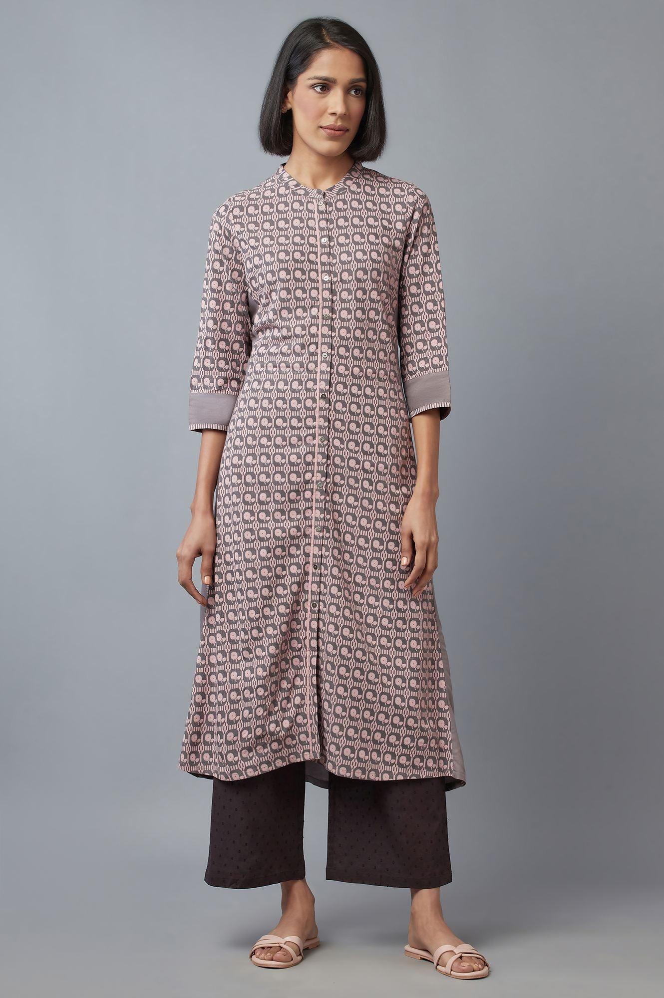 Pink and Grey Printed kurta