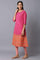 Dark Pink Boat Neck kurta With Thread Embroidery