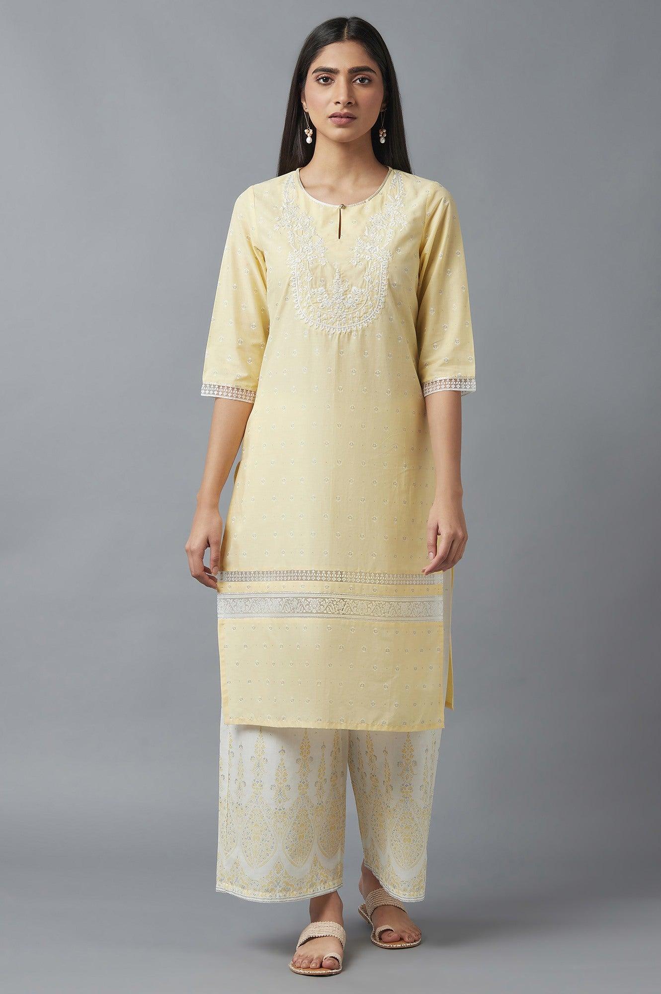 Yellow Embroidered kurta with Brasso Panels