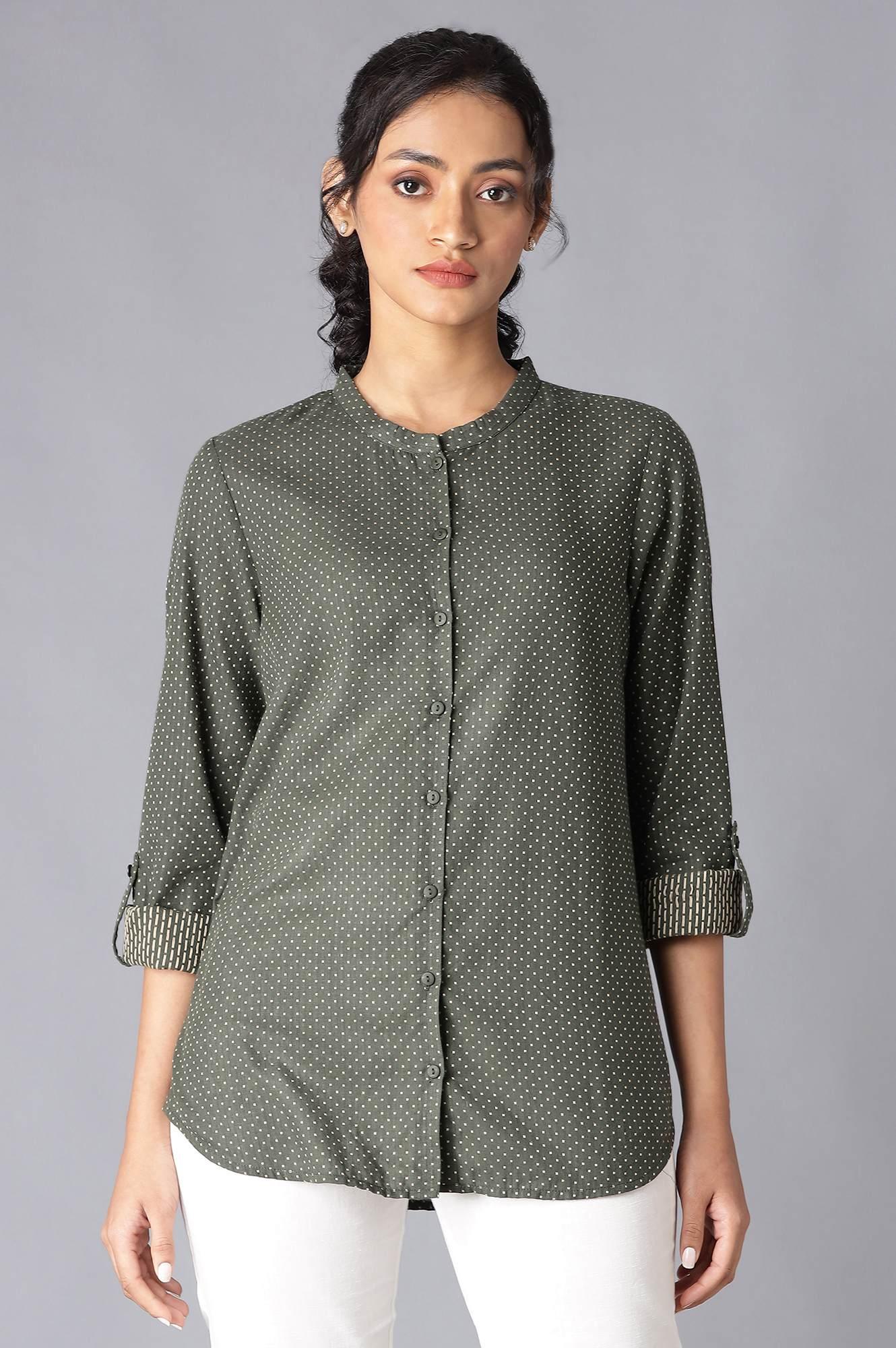 Dark Green Cotton Dobby Textured Shirt