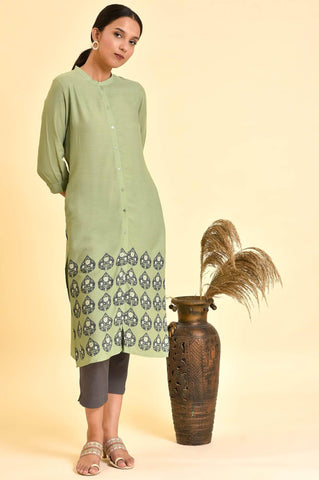 Fern Green Printed Kurta And Pants Set