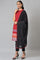 Red Dobby kurta In Round Neck With Black Slim Pants And Dupatta