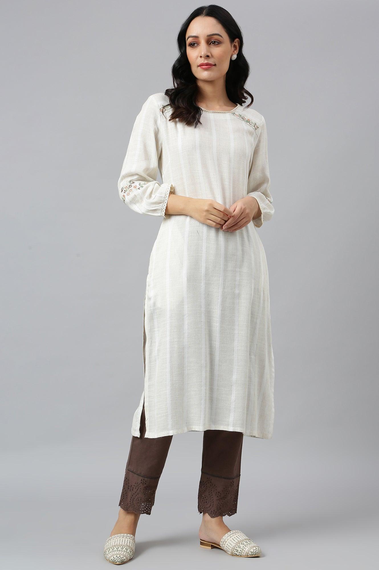 Dark Brown Embroidered kurta And Schiffli Slim Pants