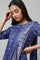 Navy Blue Printed Draped A-Line kurta With Tights