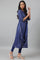 Navy Blue Printed Draped A-Line kurta With Tights