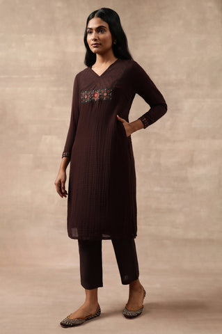 Brown Woollen Embroidered kurta