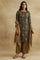 Dark Brown Ajrakh Print kurta In Fluid Satin