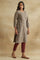 Grey Handblock Print Cotton Flax kurta