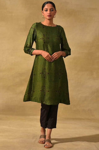 Green Ajrakh Print kurta In Modal Satin