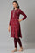 Dark Red Floral Printed Embroidered kurta