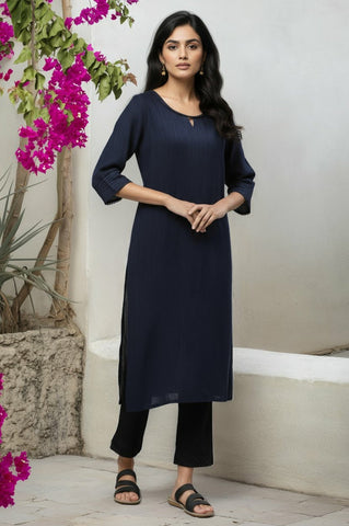 Blue Yarn Dyed Straight Kurta