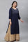 Blue Textured Rayon Embroidered Kurta