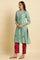 Seas Green Embroidered Kurta, Pants & Dupatta Set