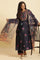 Navy Blue Chanderi Floral Printed Kurta, Pants and Organza Dupatta Set