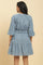 Blue Yarn Dyed Tiered Western Dress With Belt