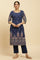 Blue Printed Festive Kurta wirh Side Tie-up Design