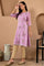 Purple Floral Printed Metallic Sequined Organza Festive Straight Kurta