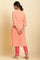 Coral Seer Sucker Kurta With Multi-Coloured Floral Embroidery