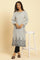 White and Black Striped Schiffli Embroidered Straight Kurta