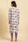 Ecru Relaxed Fit Straight Kurta with Purple Floral Print