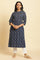 Dark Blue Geometric Printed Straight Kurta