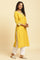 Yellow Glitter Floral Printed Kurta With Embroidered Yoke