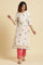 White Straight Kurta With Multi-Coloured Floral Print