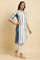 White & Blue Kantha Printed Kurta