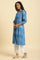 Blue Cotton Dobby A-Line Kurta