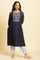 Blue Embroidered Kurta With Pleats