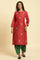 Red Chanderi Straight Kurta With Dori Embroidery