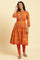 Orange Printed Festive A-Line Kurta