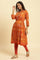 Orange Printed Festive A-Line Kurta