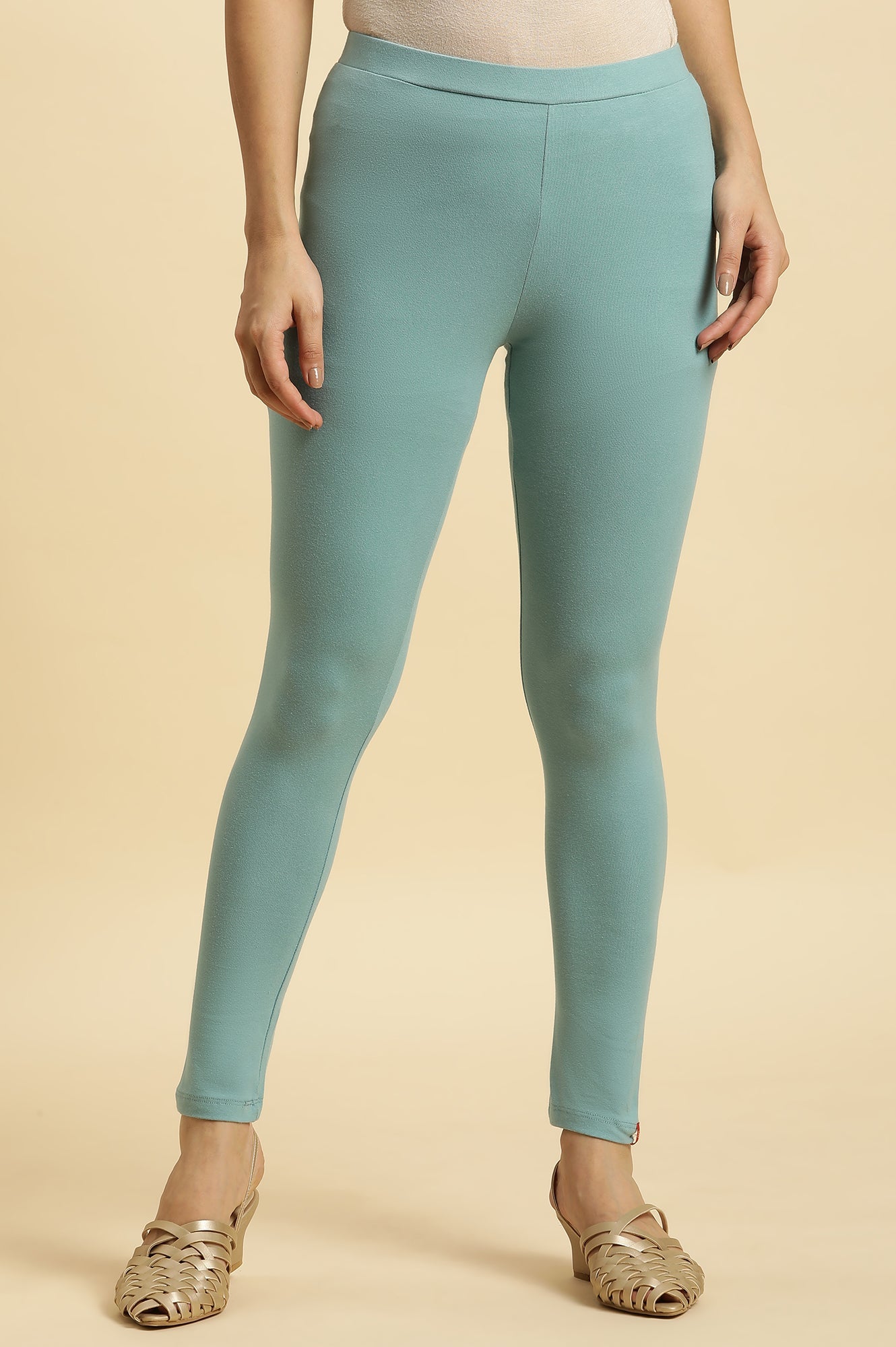 Teal Blue Cotton Jersey Lycra Tights