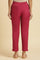 Pink Solid Cotton Flax Slim Pants